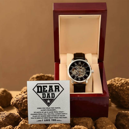 Dear Dad, You are my Hero Men's Openwork Watch - Mallard Moon Gift Shop