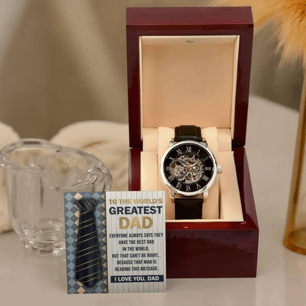 Dad Gift - To the World's Greatest Dad Men's Openwork Watch with Gift Box - Mallard Moon Gift Shop