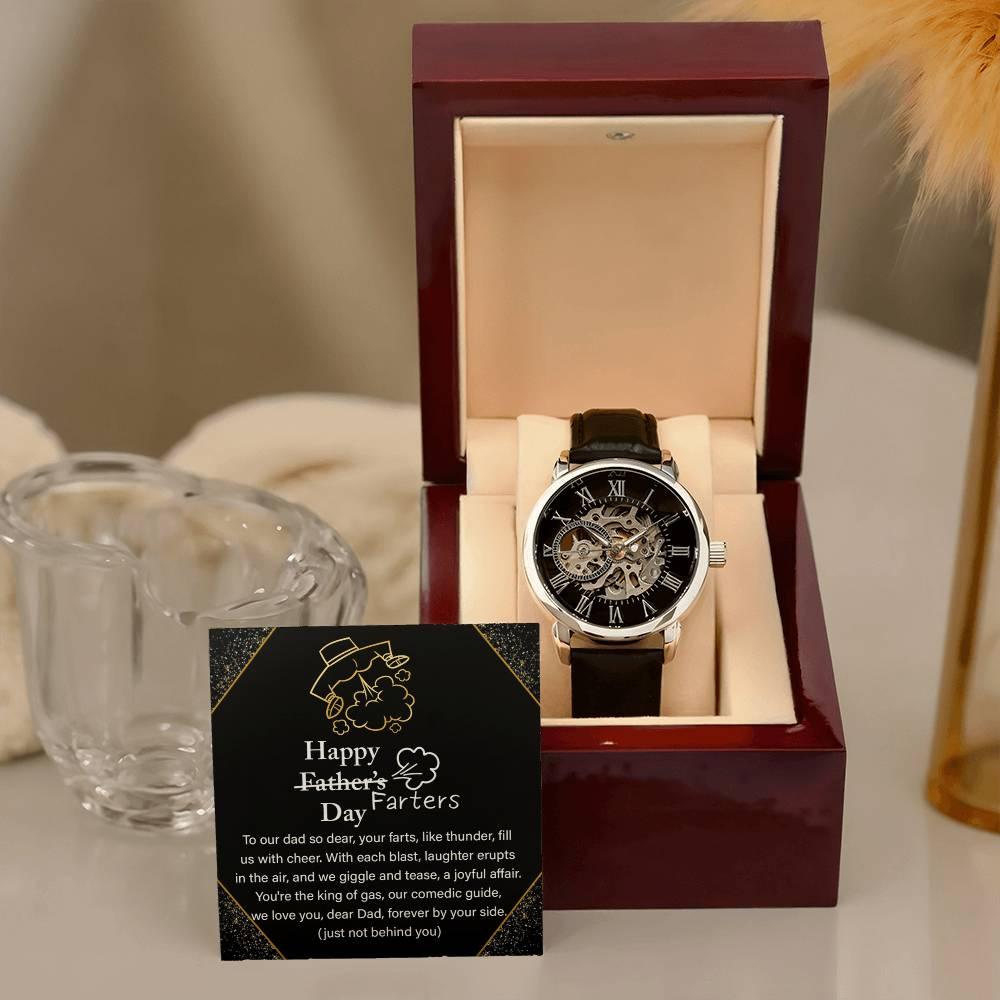 Dad Gift -Funny Happy Farter's Day Men's Openwork Watch with Gift Box - Mallard Moon Gift Shop