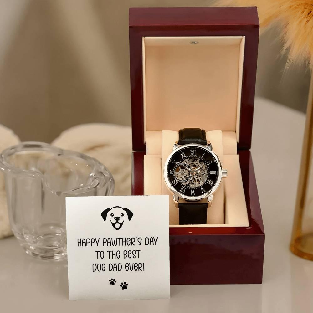 Dad Gift -Happy Pawther’s Day to the Best Dog Dad Men's Openwork Watch with Gift Box - Mallard Moon Gift Shop