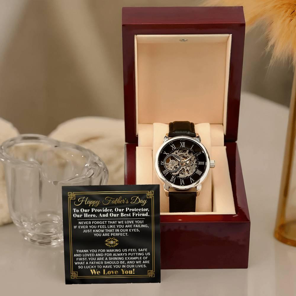 Dad Gift -Our Provider, Protector, Hero, Best Friend Men's Openwork Watch with Gift Box - Mallard Moon Gift Shop