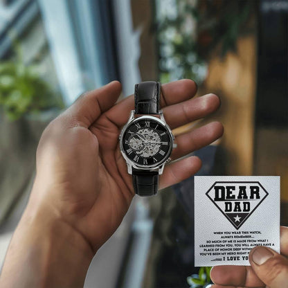 Dear Dad, You are my Hero Men's Openwork Watch - Mallard Moon Gift Shop