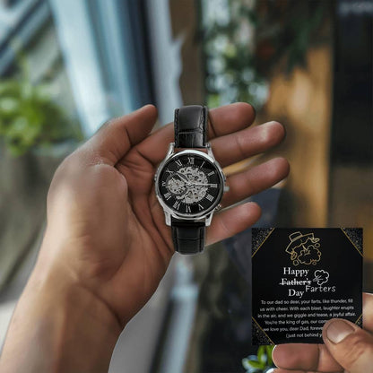 Dad Gift -Funny Happy Farter's Day Men's Openwork Watch with Gift Box - Mallard Moon Gift Shop