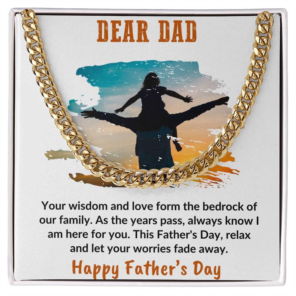 Gift for Dad Personalized Cuban Chain Link Necklace - Your Wisdom and Love Form the Bedrock of Our Family - Mallard Moon Gift Shop