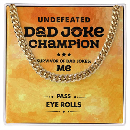 Dad Gift -Dad Joke Champion Cuban Chain Link Necklace with Gift Box - Mallard Moon Gift Shop