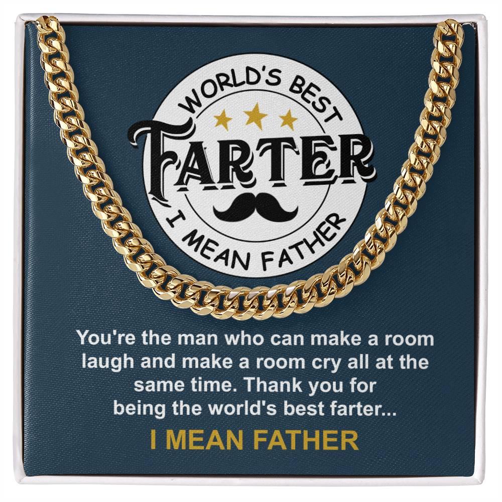 Dad - World's Best Farter Cuban Chain Link Necklace with Gift Box - Mallard Moon Gift Shop