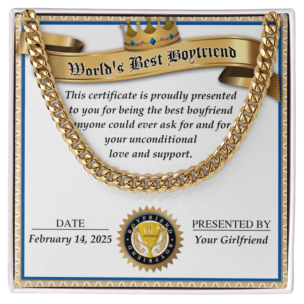 Romantic Gift for Boyfriend – Cuban Link Chain & Love Certificate Keepsake - Mallard Moon Gift Shop