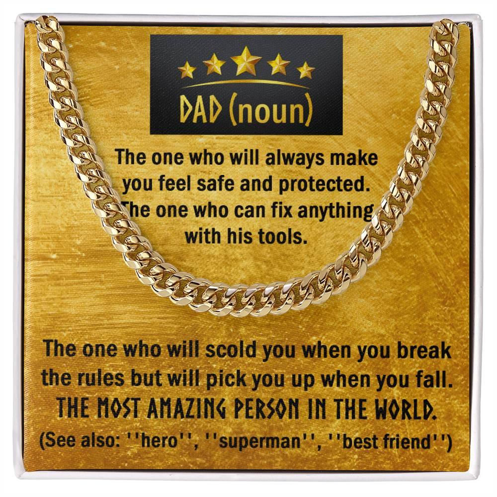 Dad Gift - Dad Noun, See Also Hero, Best Friend Cuban Chain Link Necklace with Gift Box - Mallard Moon Gift Shop