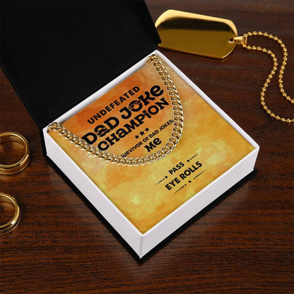 Dad Gift -Dad Joke Champion Cuban Chain Link Necklace with Gift Box - Mallard Moon Gift Shop