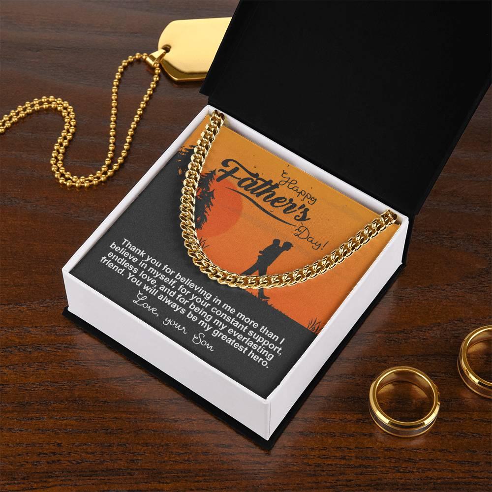 Dad - My Greatest Hero Cuban Chain Link Necklace with Gift Box - Mallard Moon Gift Shop