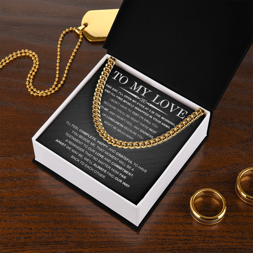To My Love – Cuban Link Chain with Long Distance Message Card | Romantic Gift for Him Across the Miles - Mallard Moon Gift Shop