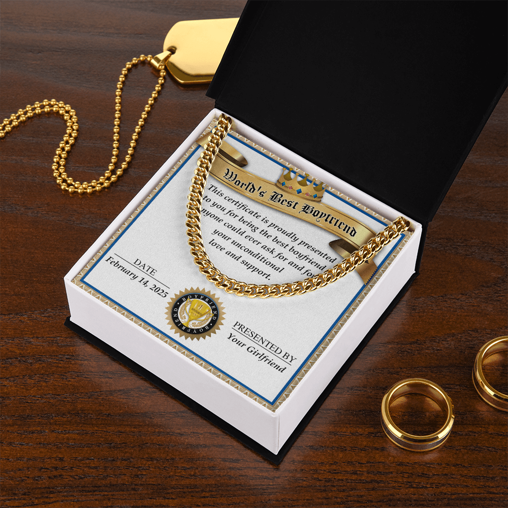 Romantic Gift for Boyfriend – Cuban Link Chain & Love Certificate Keepsake - Mallard Moon Gift Shop