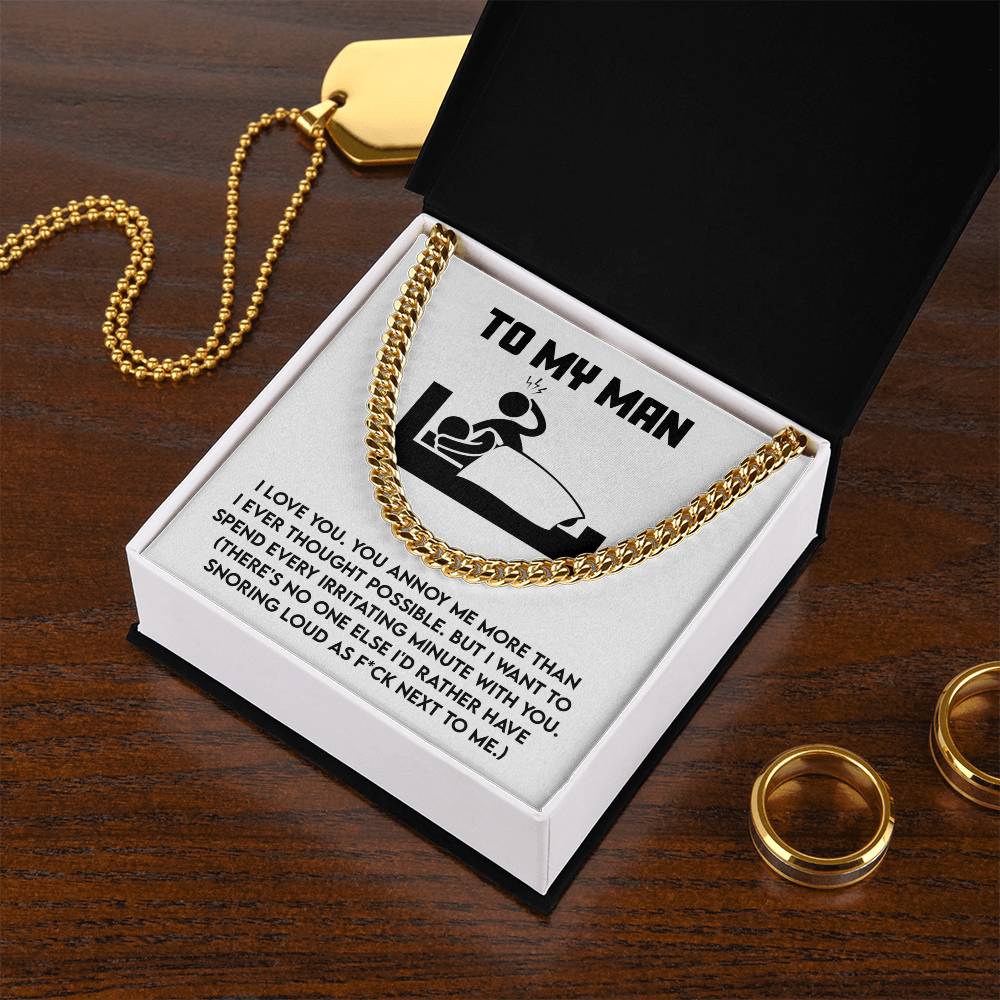Gift for Husband, Boyfriend, or Soulmate - Cuban Chain Necklace with Funny 'To My Man' Message Card - Mallard Moon Gift Shop