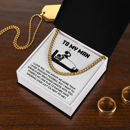 Gift for Husband, Boyfriend, or Soulmate - Cuban Chain Necklace with Funny 'To My Man' Message Card - Mallard Moon Gift Shop