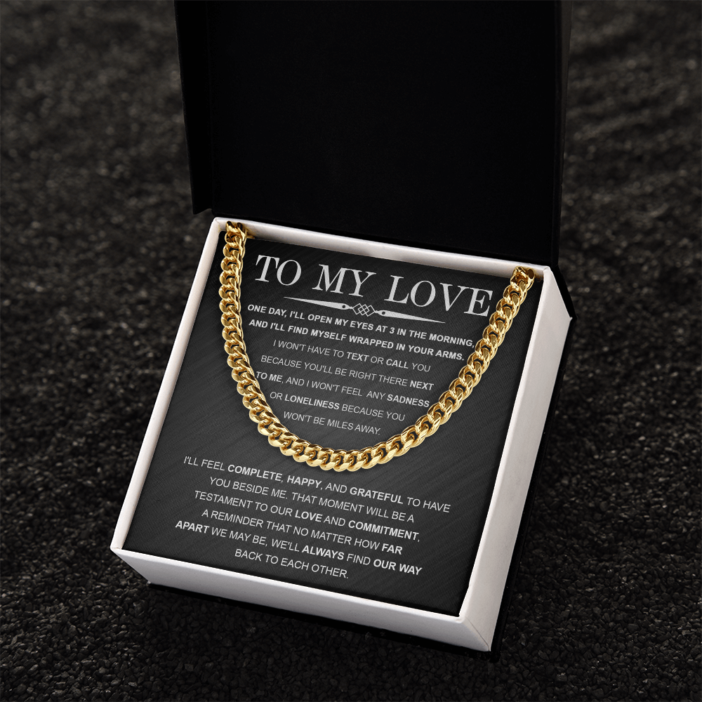 To My Love – Cuban Link Chain with Long Distance Message Card | Romantic Gift for Him Across the Miles - Mallard Moon Gift Shop