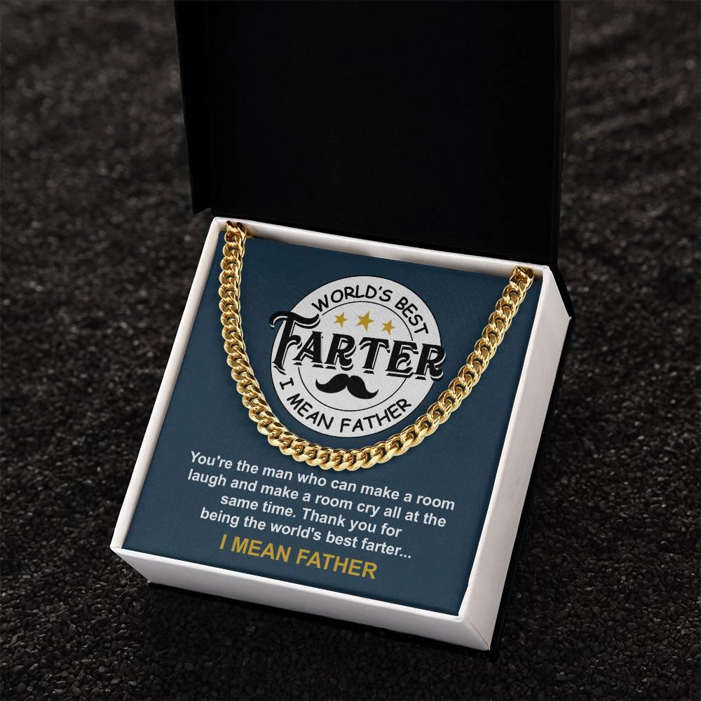 Dad - World's Best Farter Cuban Chain Link Necklace with Gift Box - Mallard Moon Gift Shop