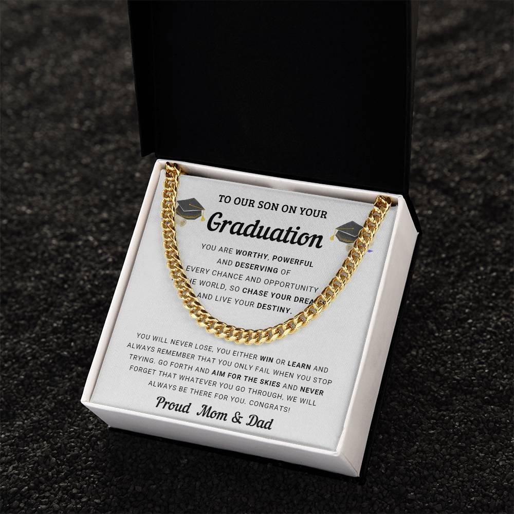 Graduation Gift for Son From Mom and Dad - Chase Your Dreams and Live Your Destiny - Cuban Chain Link Necklace - Mallard Moon Gift Shop
