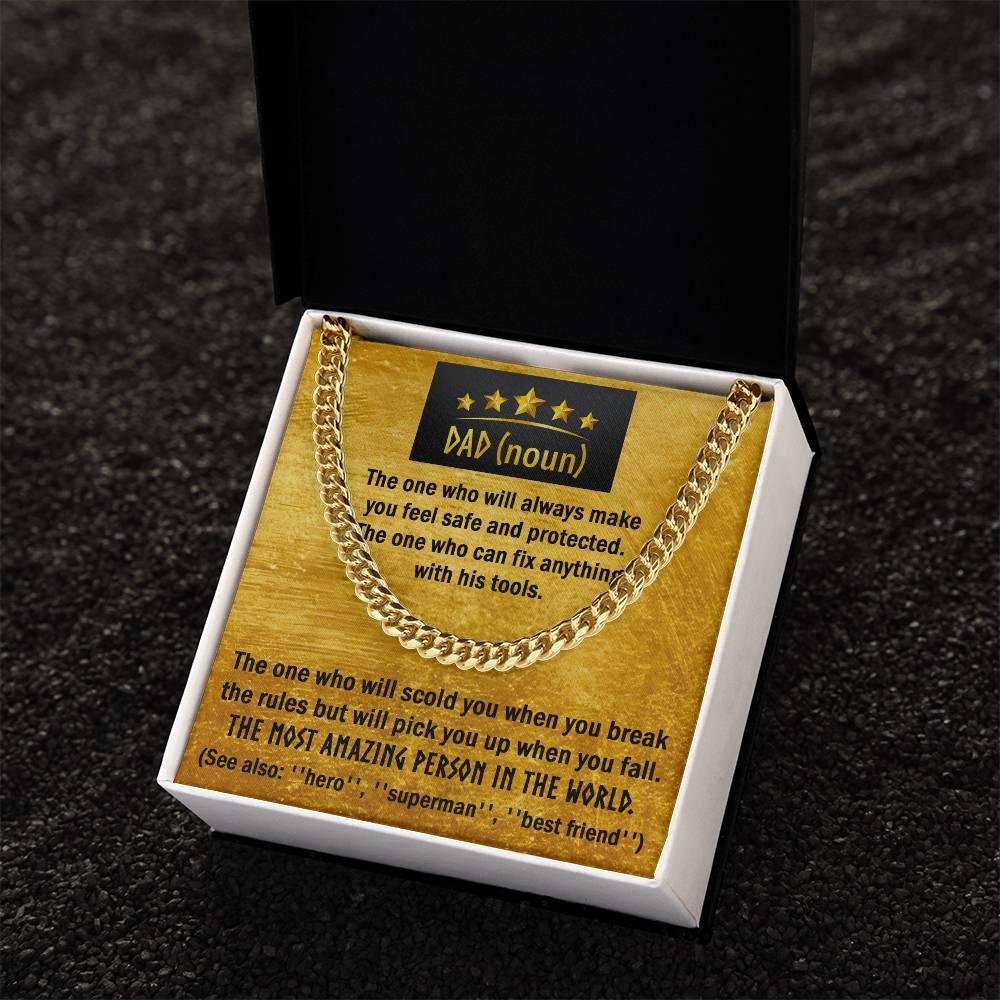 Dad Gift - Dad Noun, See Also Hero, Best Friend Cuban Chain Link Necklace with Gift Box - Mallard Moon Gift Shop