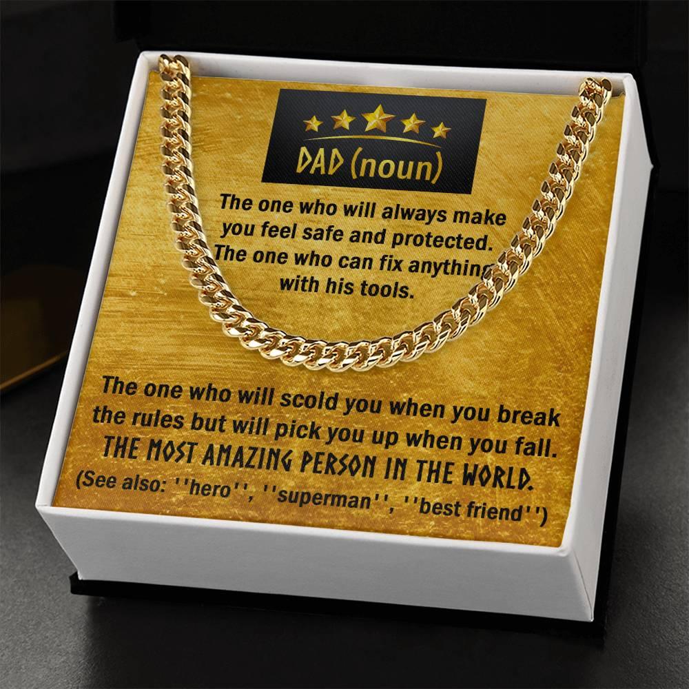 Dad Gift - Dad Noun, See Also Hero, Best Friend Cuban Chain Link Necklace with Gift Box - Mallard Moon Gift Shop