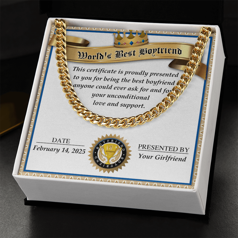 Romantic Gift for Boyfriend – Cuban Link Chain & Love Certificate Keepsake - Mallard Moon Gift Shop