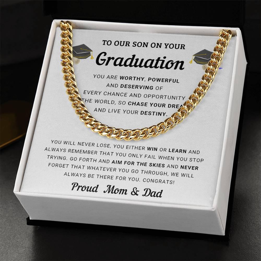 Graduation Gift for Son From Mom and Dad - Chase Your Dreams and Live Your Destiny - Cuban Chain Link Necklace - Mallard Moon Gift Shop
