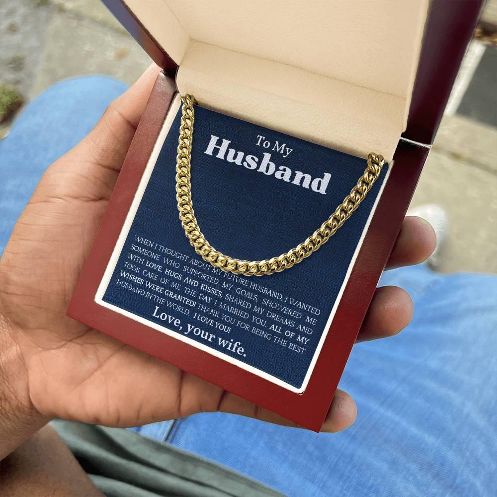 To The Best Husband In The World Cuban Link Chain Necklace - Mallard Moon Gift Shop