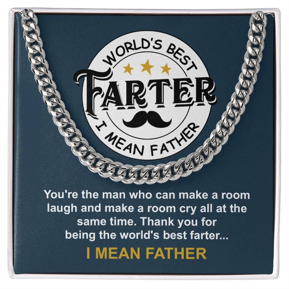 Dad - World's Best Farter Cuban Chain Link Necklace with Gift Box - Mallard Moon Gift Shop