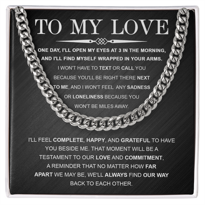 To My Love – Cuban Link Chain with Long Distance Message Card | Romantic Gift for Him Across the Miles - Mallard Moon Gift Shop