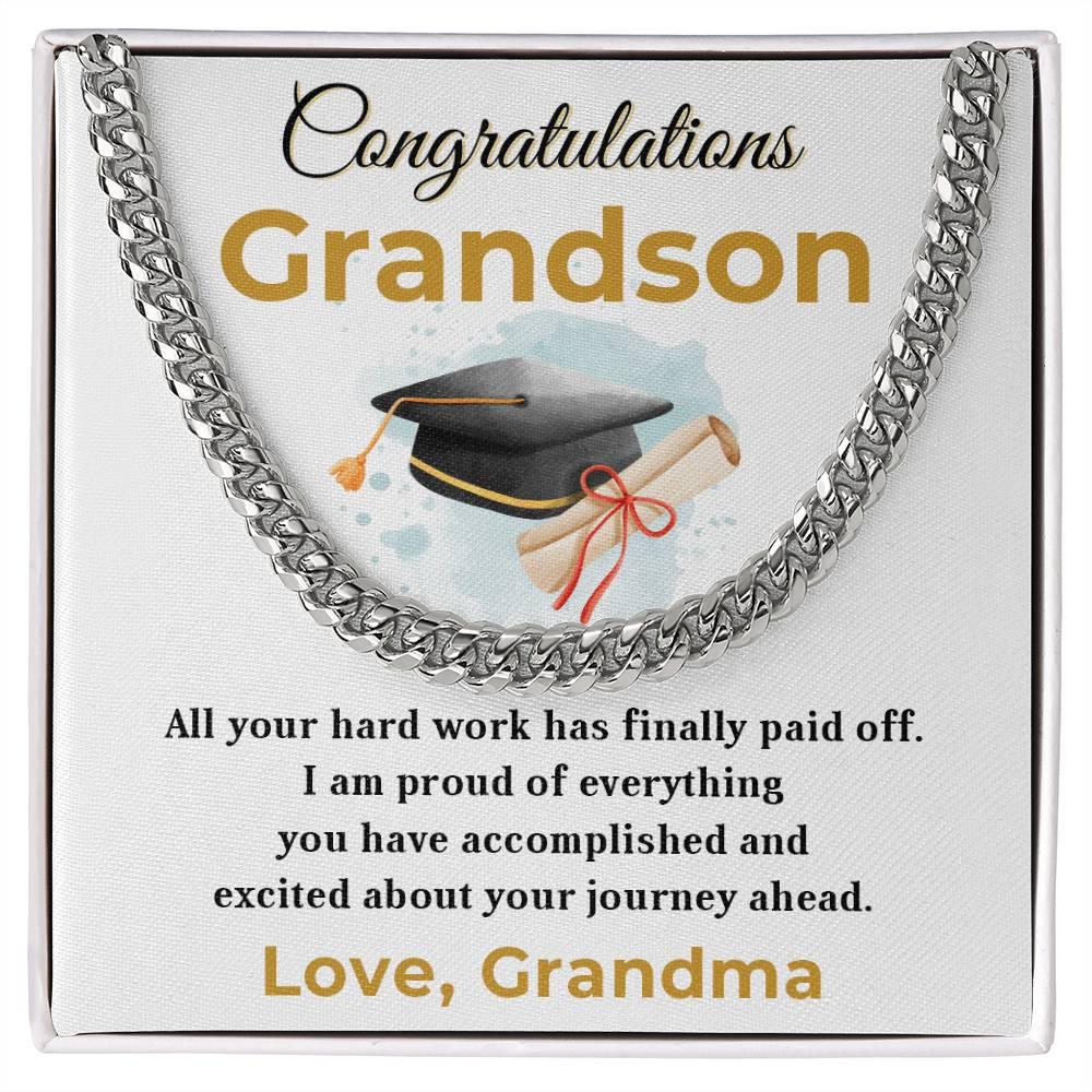 Grandson Graduation Gift - All Your Hard Work Has Paid Off - Personalized Cuban Chain Link Necklace with Message Card and Gift Box - Mallard Moon Gift Shop