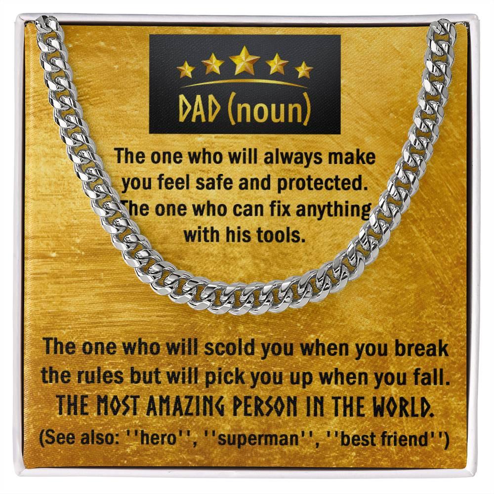 Dad Gift - Dad Noun, See Also Hero, Best Friend Cuban Chain Link Necklace with Gift Box - Mallard Moon Gift Shop