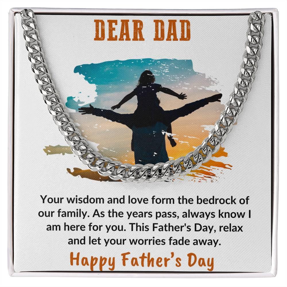 Gift for Dad Personalized Cuban Chain Link Necklace - Your Wisdom and Love Form the Bedrock of Our Family - Mallard Moon Gift Shop