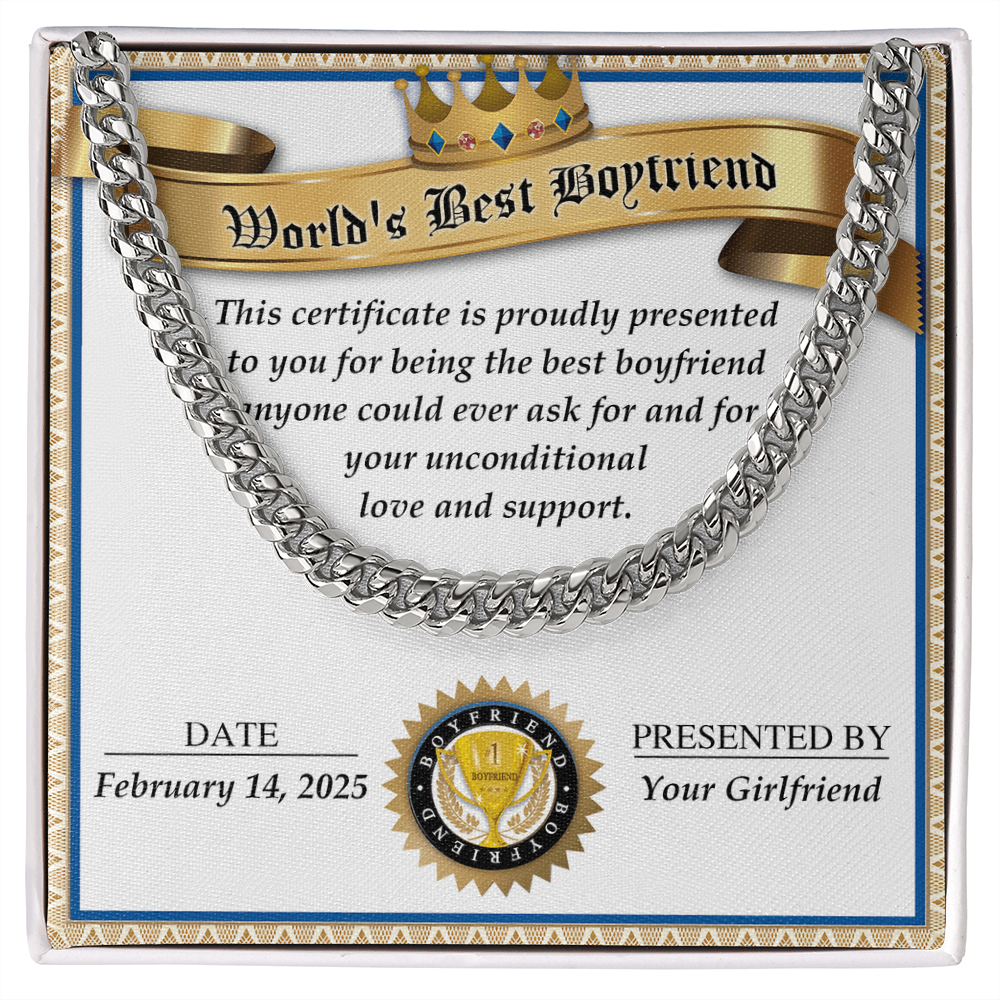 Romantic Gift for Boyfriend – Cuban Link Chain & Love Certificate Keepsake - Mallard Moon Gift Shop