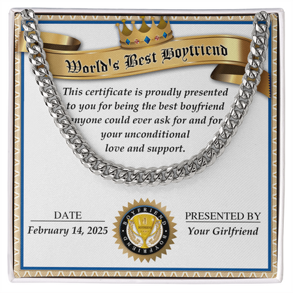 Romantic Gift for Boyfriend – Cuban Link Chain & Love Certificate Keepsake - Mallard Moon Gift Shop