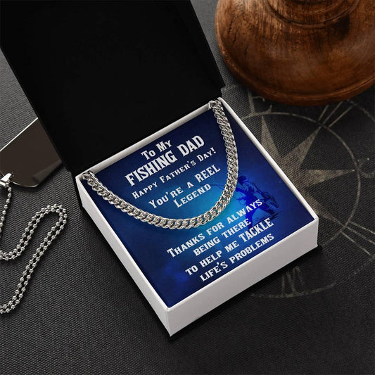 Fishing Dad Personalized Cuban Link Chain Necklace - Mallard Moon Gift Shop
