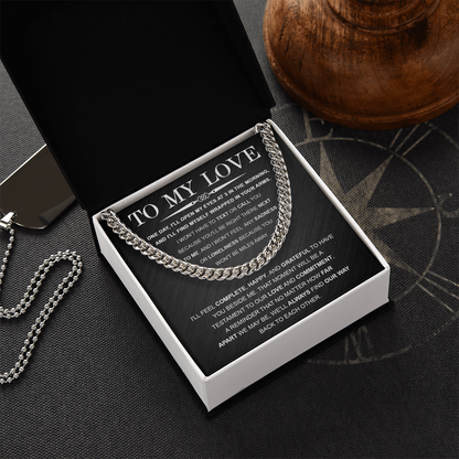 To My Love – Cuban Link Chain with Long Distance Message Card | Romantic Gift for Him Across the Miles - Mallard Moon Gift Shop