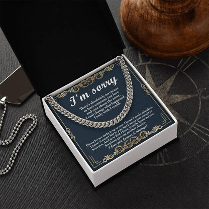 Gift for Boyfriend, Husband-Sorry, Wish I Could - Cuban Link Chain Necklace - Mallard Moon Gift Shop