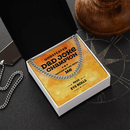 Dad Gift -Dad Joke Champion Cuban Chain Link Necklace with Gift Box - Mallard Moon Gift Shop