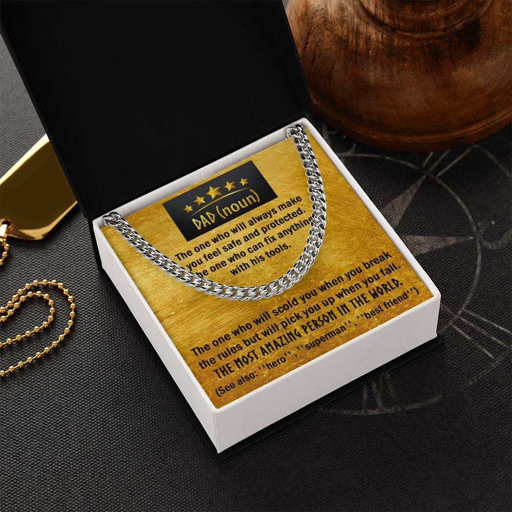 Dad Gift - Dad Noun, See Also Hero, Best Friend Cuban Chain Link Necklace with Gift Box - Mallard Moon Gift Shop