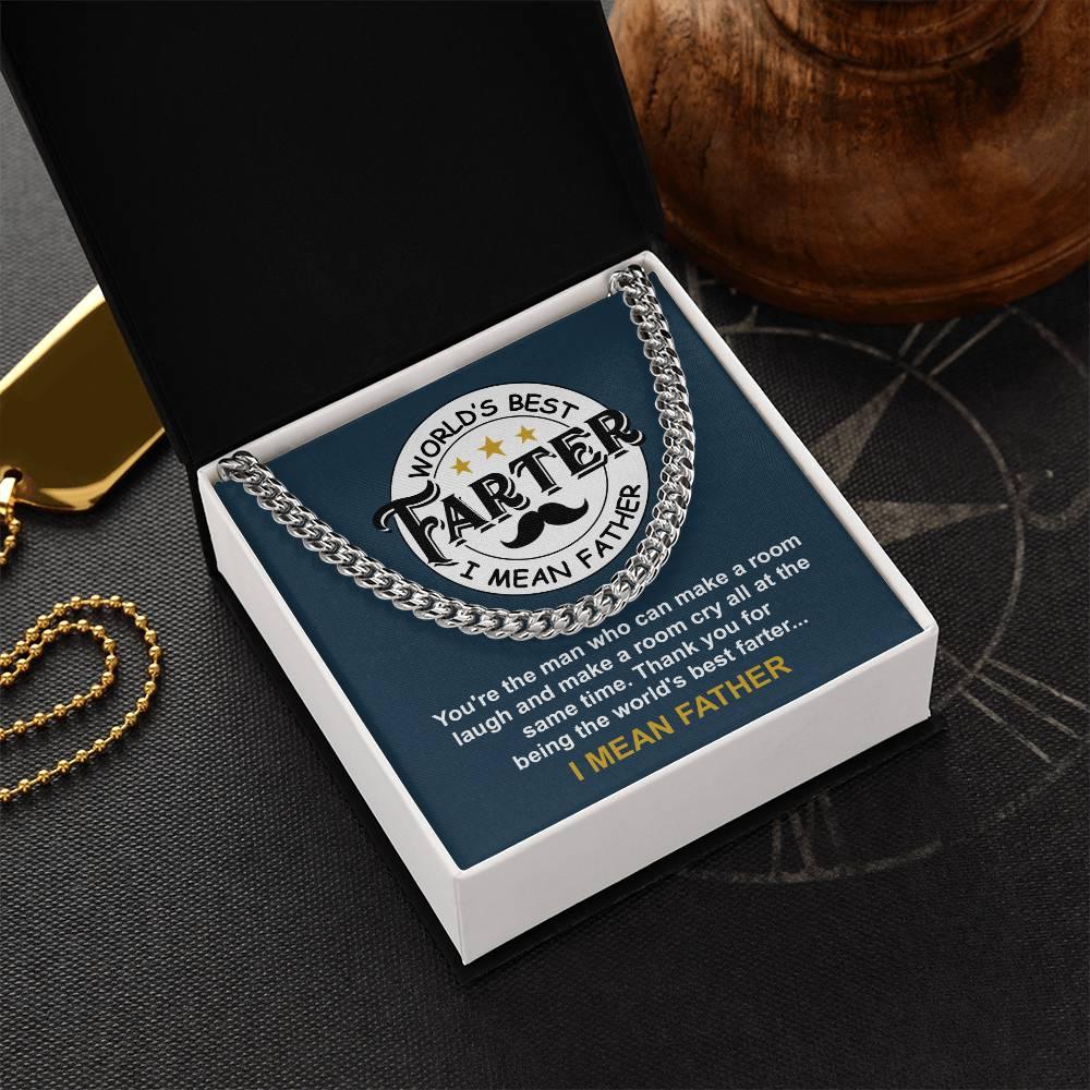 Dad - World's Best Farter Cuban Chain Link Necklace with Gift Box - Mallard Moon Gift Shop