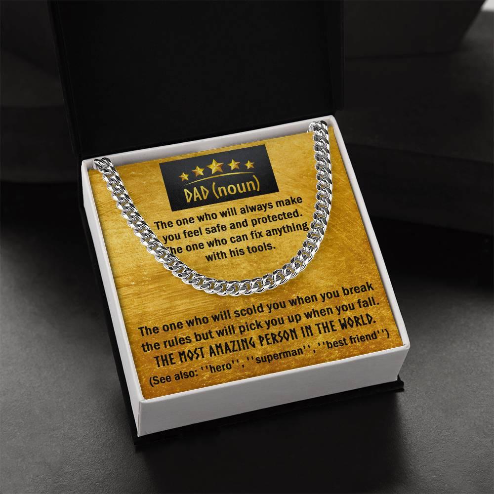 Dad Gift - Dad Noun, See Also Hero, Best Friend Cuban Chain Link Necklace with Gift Box - Mallard Moon Gift Shop