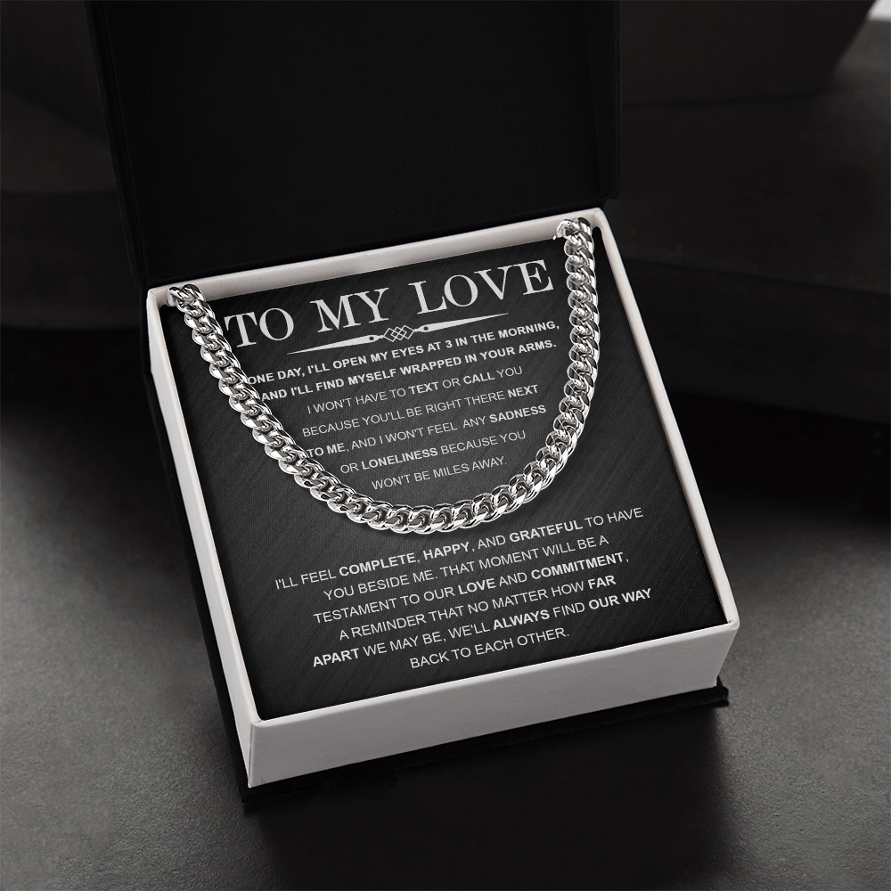 To My Love – Cuban Link Chain with Long Distance Message Card | Romantic Gift for Him Across the Miles - Mallard Moon Gift Shop