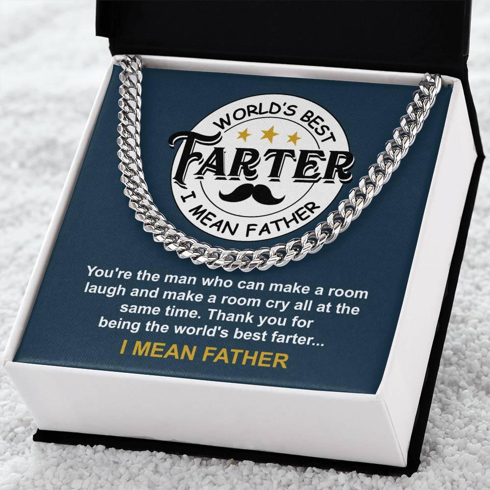 Dad - World's Best Farter Cuban Chain Link Necklace with Gift Box - Mallard Moon Gift Shop