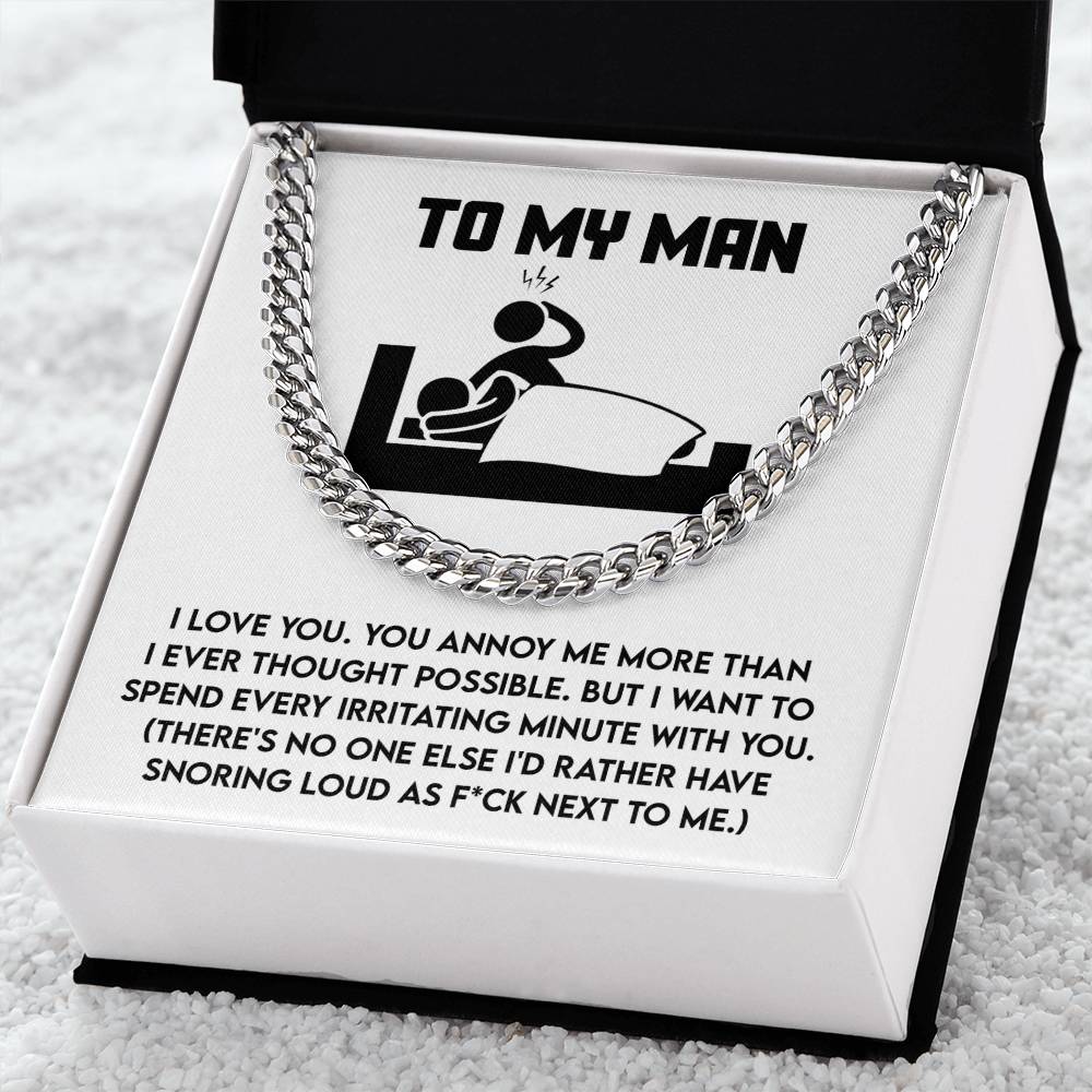 Gift for Husband, Boyfriend, or Soulmate - Cuban Chain Necklace with Funny 'To My Man' Message Card - Mallard Moon Gift Shop