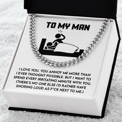 Gift for Husband, Boyfriend, or Soulmate - Cuban Chain Necklace with Funny 'To My Man' Message Card - Mallard Moon Gift Shop