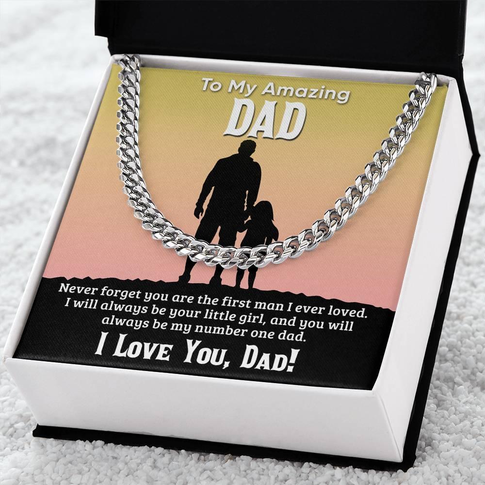 Gift For Dad I Will Always Be Your Little Girl Cuban Chain Link Necklace with Gift Box - Mallard Moon Gift Shop