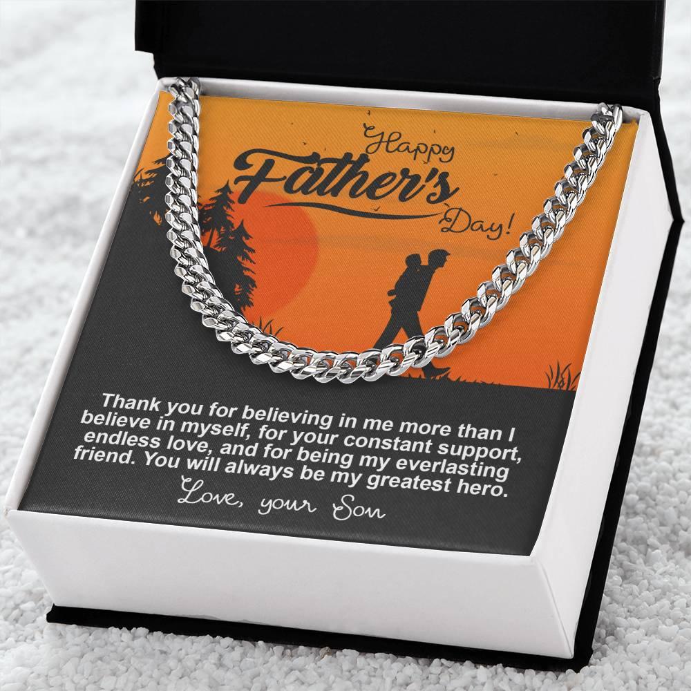Dad - My Greatest Hero Cuban Chain Link Necklace with Gift Box - Mallard Moon Gift Shop