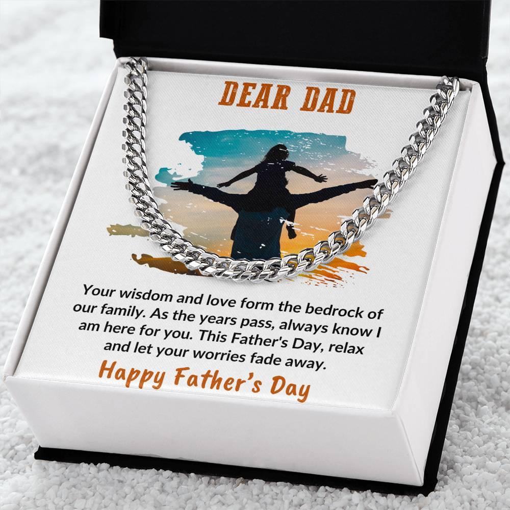 Gift for Dad Personalized Cuban Chain Link Necklace - Your Wisdom and Love Form the Bedrock of Our Family - Mallard Moon Gift Shop