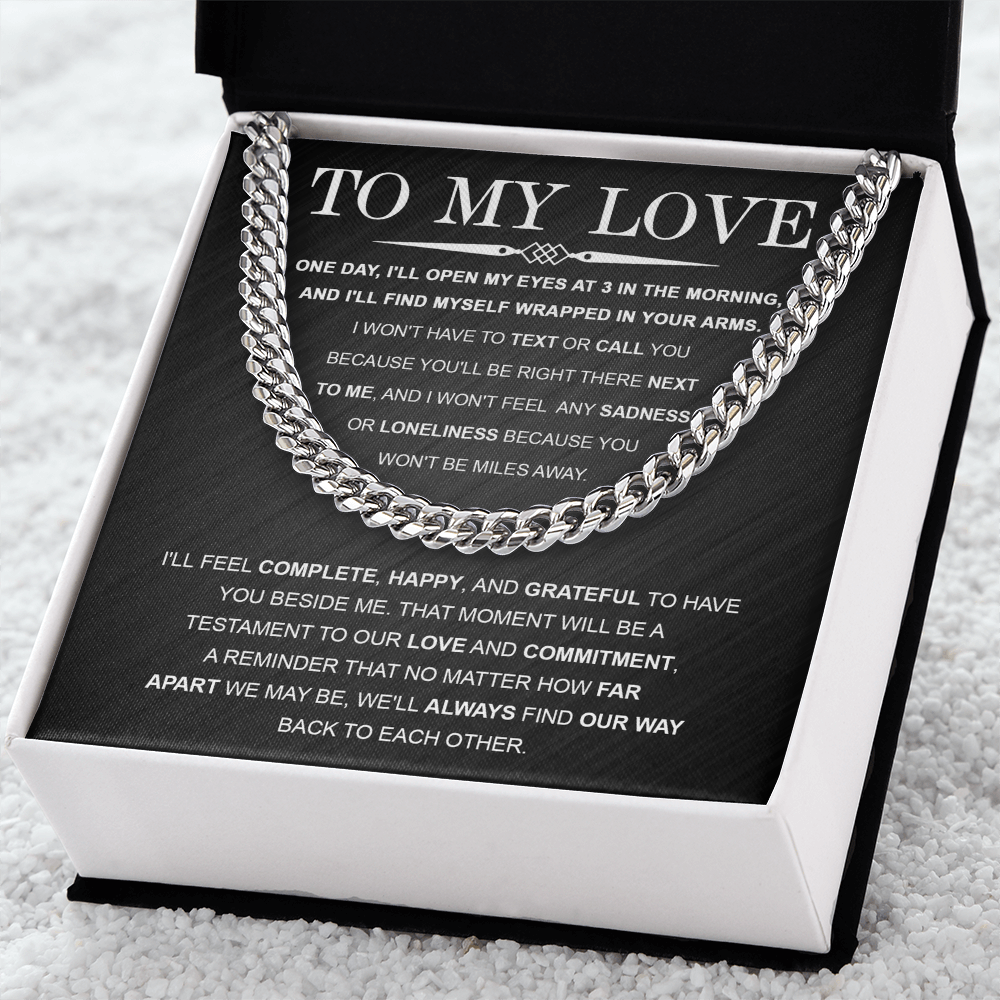 To My Love – Cuban Link Chain with Long Distance Message Card | Romantic Gift for Him Across the Miles - Mallard Moon Gift Shop