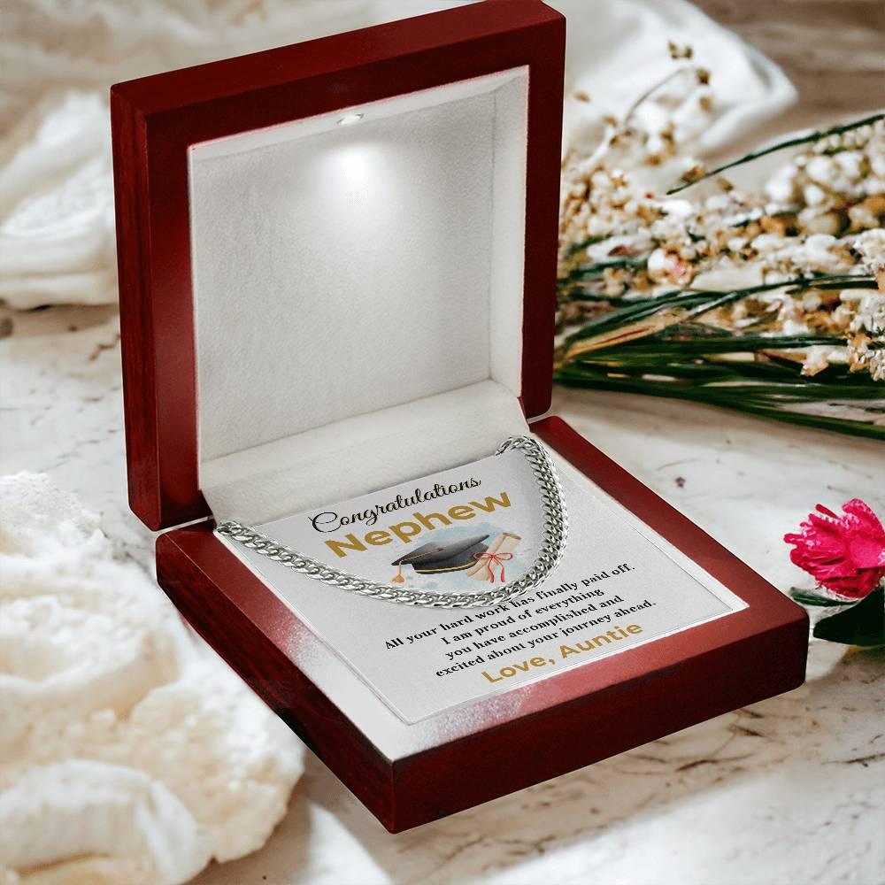 Nephew Personalized Graduation Gift - Your Hard Work Has Finally Paid Off - Cuban Chain Link Necklace with Message Card and Gift Box - Mallard Moon Gift Shop