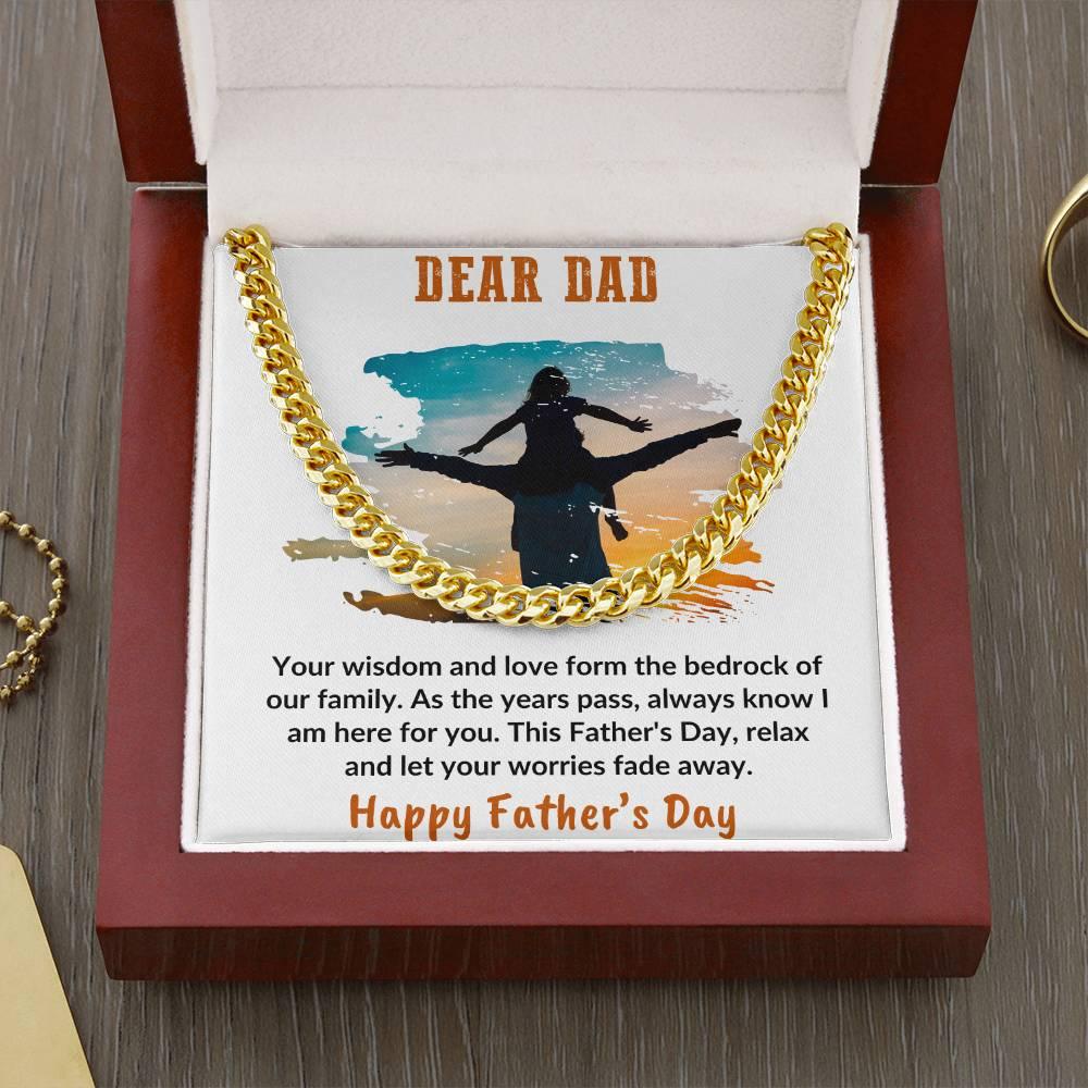 Gift for Dad Personalized Cuban Chain Link Necklace - Your Wisdom and Love Form the Bedrock of Our Family - Mallard Moon Gift Shop